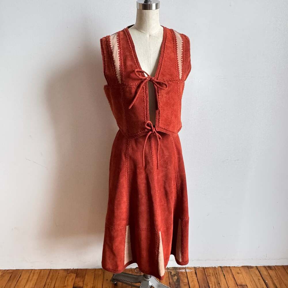 Vintage 70's Ms. PIONEER Country Western Suede Vest and Skirt Set